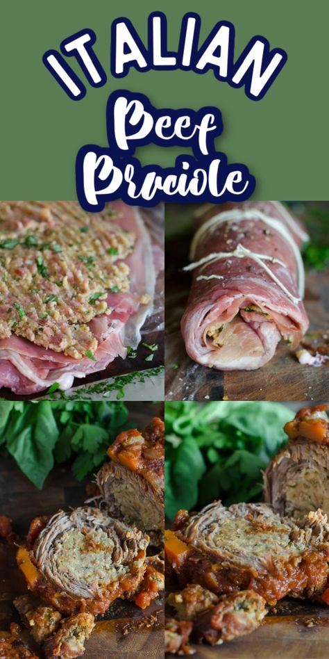 Italian Steak Rolls Braciole Recipe, Italian Rolled Beef, Italian Beef Braciole, Braciole Recipe Italian, Prosciutto Roll, Beef Roulade, Baked Brisket, Beef Braciole, Braciole Recipe