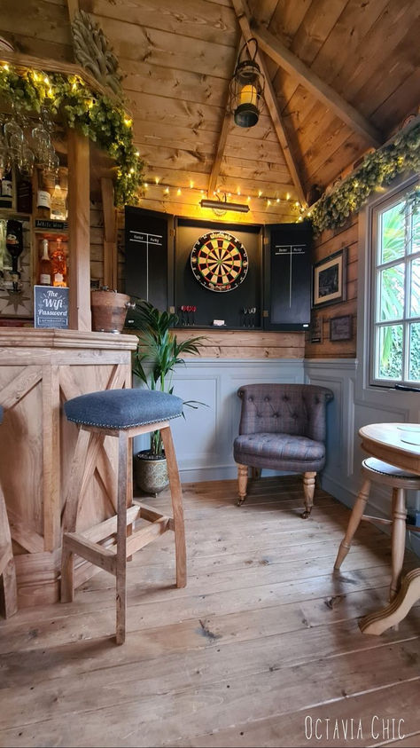 Man Cave Shed Ideas Backyards, Shed Bar Ideas, Backyard Pub, Garden Bar Shed, Home Bar Plans, Pub Ideas, Summer House Interiors, Pub Shed, Bar Deco