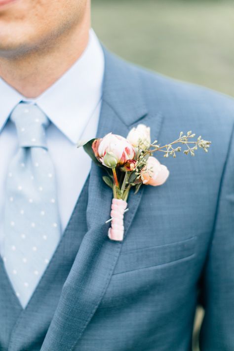 pale peach boutonniere - photo by Lora Grady Photography http://ruffledblog.com/fairytale-cottage-wedding-at-craven-farm Blue Tux, Suspenders Wedding, Blue Suit Wedding, Cottage Wedding, Fairytale Cottage, Groom And Groomsmen Attire, Handsome Groom, Wedding Suits Groom, Pale Peach