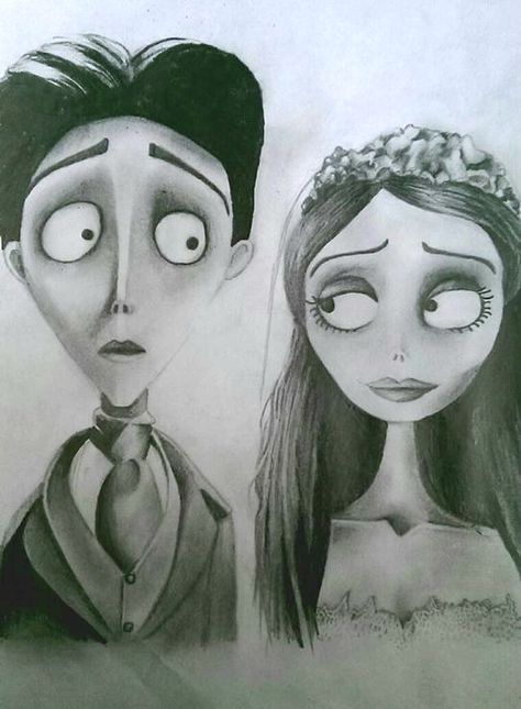 My drawing of Victor and Emily from Tim Burton's 'Corpse Bride', one of my favourite films! Victor And Emily Drawing, Victor Corpse Bride Drawing, Corpse Bride Drawing Ideas, Corpse Bride Emily Drawing, Victor Drawing Corpse Bride, Corpse Bride Art Draw, Tim Burton Drawings Style, Victor Corpse Bride, Tim Burton Drawings