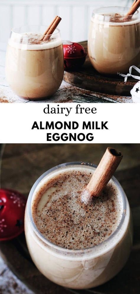 This amazing dairy free eggnog recipe uses almond milk with the classic ingredients and spices! So easy and simple to make and so yummy. Almond Milk Eggnog Recipe, Lactose Free Eggnog, Almond Milk Eggnog, Dairy Free Eggnog Recipe, Dairy Free Eggnog, Brandy Alcohol, Almond Milk Egg Nog, Keto Eggnog, Drink Rum