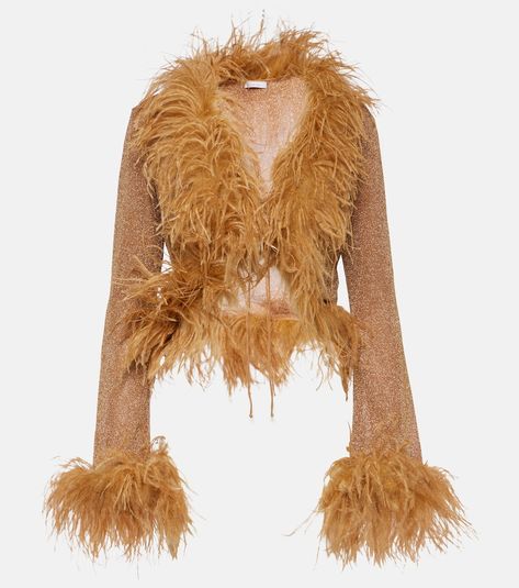 Find Oseree Oséree Lumiére Feather-trimmed Shirt on Editorialist. Material: 64% polyamide, 36% metallic fibres. Care instructions: hand wash. Made in Italy. Designer color name: Toffee. Trim: 100% ostrich feathers. Contains non-textile parts of animal origin. Feather Outfit, Clothing Sites, Ostrich Feathers, Fashion Fits, Night Outfits, Fashion Killa, Lace Tops, Toffee, Cocktail Dress Party