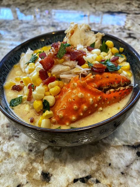 Summer Corn and Crab Chowder Elote Cart, Corn And Crab Chowder, Crab And Corn Chowder, Crab And Corn, Crab Chowder, Crab Soup, Corn Soup, Summer Corn, Just Eat