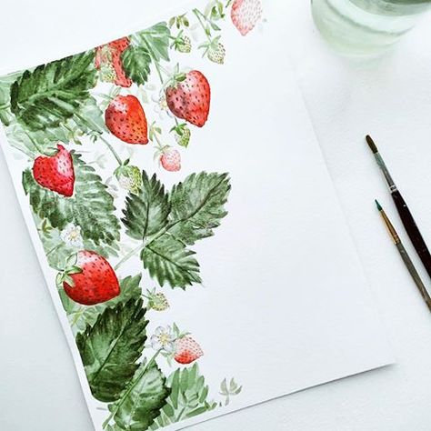 Watercolor Strawberry Patch🍓  Sarah N. (@rosedotco) • Instagram photos and videos Strawberry Patch Garden, Art Club Projects, Watercolor Fruits, Strawberry Watercolor, Strawberry Patch, Watercolor Fruit, Watercolor Flower Art, Plant Painting, Garden Painting