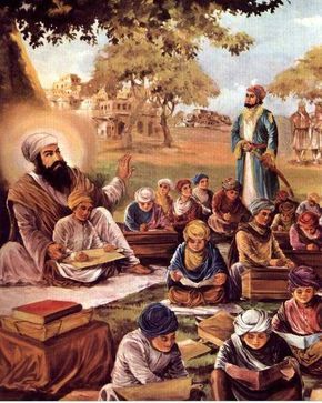 While Guru Angad Dev Ji is absorbed in teaching children.. Guru Angad Dev Ji, Guru Tegh Bahadur, Guru Granth Sahib Quotes, Guru Nanak Ji, All God Images, Guru Nanak Wallpaper, Shri Guru Granth Sahib, Nanak Dev Ji, Guru Gobind Singh