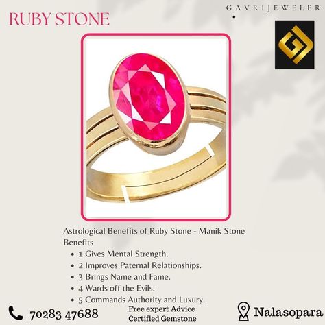 Do you know Astrology Benefits of RUBY STONE? Read Full Details in Post! @gavrijeweller #rubystone #benefitsofrubystone #rubystoneastro #astrology #astrorubystonebenefits #rubystoneonline #gavrijeweller #jewellershop Ruby Benefits, Mental Strength, Ruby Stone, Astrology, Ruby, Benefits, Bring It On, Gemstones, Stone