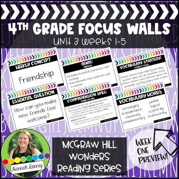 4th Grade McGraw Hill Reading Wonders Focus Wall Unit 3 by Hannah Denney Wonders Focus Wall, Wonders Curriculum, Wonders Reading Series, 4th Grade Activities, Vocabulary Strategies, Reading Wonders, Core Vocabulary, Focus Wall, 4th Grade Reading