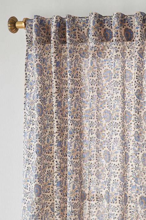 Bellis Curtain | Anthropologie Cottage Curtains, Dining Room Curtains, Blue Curtains, Floral Curtains, Home Styling, Curtain Patterns, Printed Curtains, Hanging Curtains, Boho Home