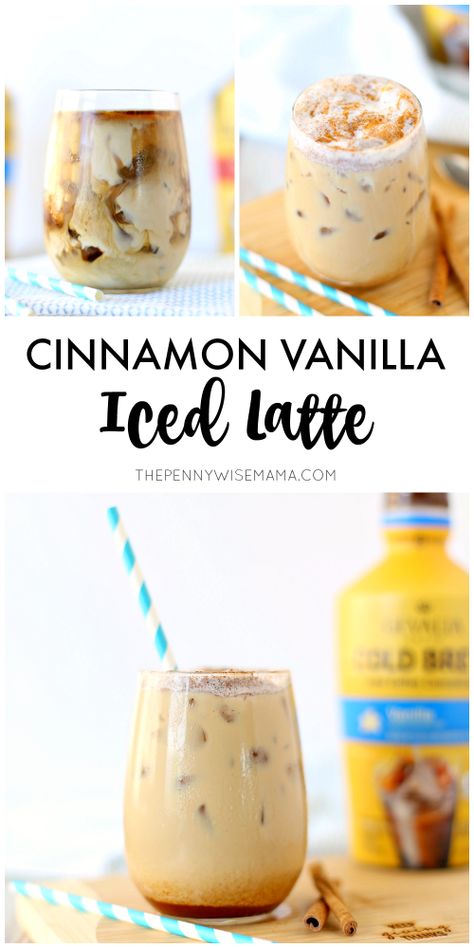 Easy Make-At-Home Cinnamon Vanilla Latte Recipe using cold brew coffee Vanilla Latte Recipe, Coffee Drinks At Home, Iced Latte Recipe, Fancy Coffee Drinks, Vanilla Iced Coffee, Iced Coffee Protein Shake, Cold Brew Coffee Recipe, Starbucks Order, Iced Drinks Recipes