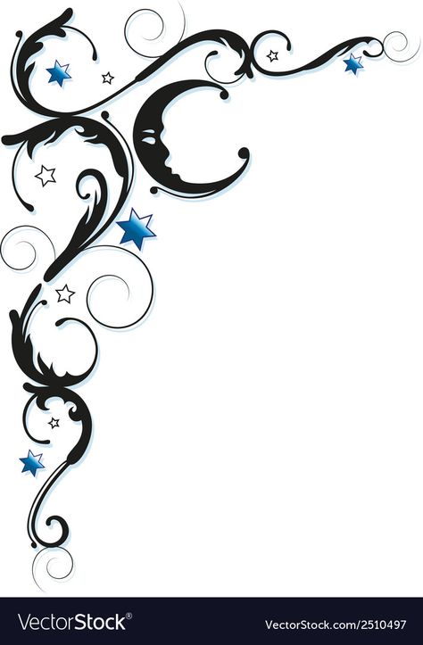 Moon Border Design, Star Border Design, Moon And Stars Design, Assignment Ideas, Filigree Border, Star Border, File Decoration, Halloween Borders, Angel Vector