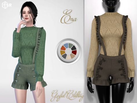 The Sims Resource - Ena - Knit sweater and suspender shorts Asian Style Dress, Suspender Shorts, Denim Tank Top, Sims 4 Downloads, Evening Walk, Sims 4 Cc Finds, Sims 4 Cc, The Sims Resource, Autumn Outfit