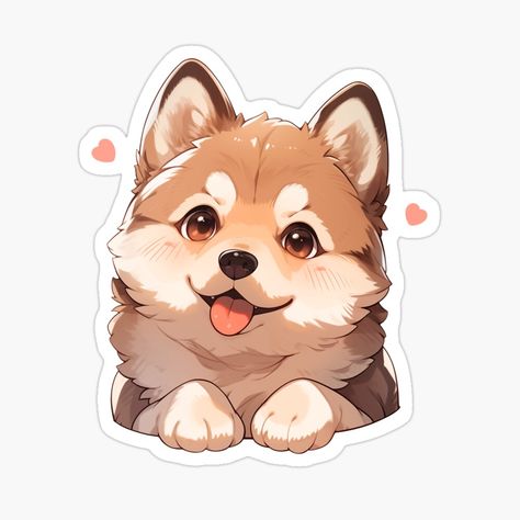 Cute Kawaii Little Smiling Dog Puppy with Hearts by CozyKawaiiArt | Redbubble Cute Puppy Drawing Kawaii, Kawaii Dog, Kawaii Dog Illustration, Cute Dog Stickers, Puppy Stickers Printable, Dog Stickers Aesthetic, Cute Dog Stickers Kawaii, Disney Drawings Sketches, Puppy Drawing