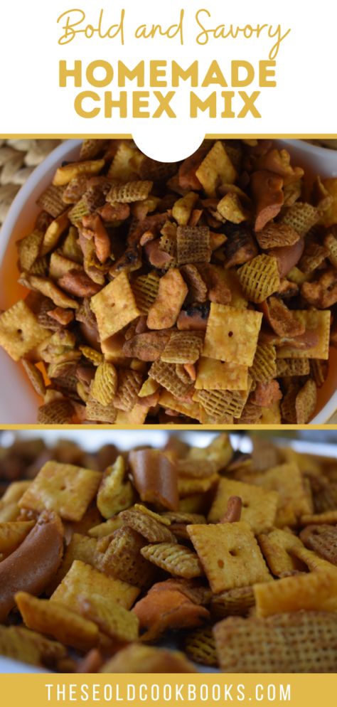 Homemade Chex Mix is a classic holiday party favorite. This classic snack food is a great way to feed a hungry crowd. Try this Chex Mix recipe with bold and savory flavors this season. Savory Chex Cereal Recipes, Bold Party Chex Mix Recipe, Homemade Savory Chex Mix Recipe, Bold Chex Mix Recipe Oven, Pub Mix Recipe, Cheddar Chex Mix Recipe, Spicy Chex Mix Recipes, Spicy Party Mix Recipe, Snack Mix Recipes Savory