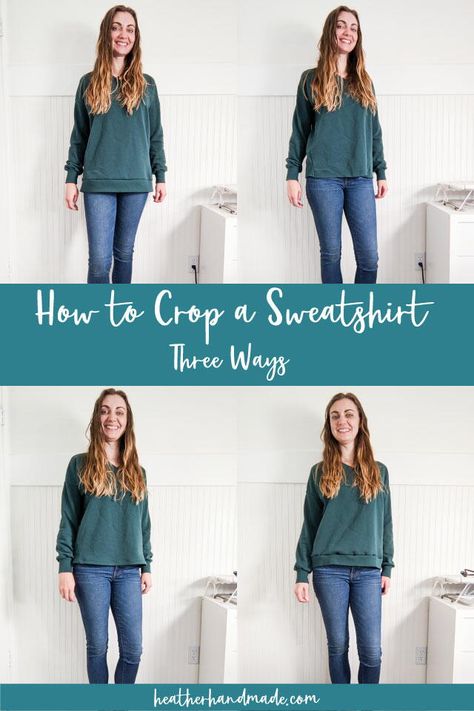 Learn how to crop a sweatshirt that is too long. Shorten a sweater three different ways by cropping, hemming, and resewing the waistband.

I ordered a sweatshirt to make a Christmas inspired top, but the sweatshirt came too long. It’s always frustrating when you buy something, and it doesn’t fit the way you want it too. Luckily, it’s so easy to crop a sweatshirt to make it the right length.

There are different three ways to crop a sweatshirt. You can chop it off and leave it raw, you can cut of Sweatshirt Too Big, Crop A Sweatshirt Diy, Alter Sweatshirt Diy, Sweatshirt Alterations Ideas, Crop Sweatshirt Diy, How To Crop A Sweatshirt Diy, How To Cut A Sweatshirt, Sweatshirt Alterations, How To Crop A Sweater