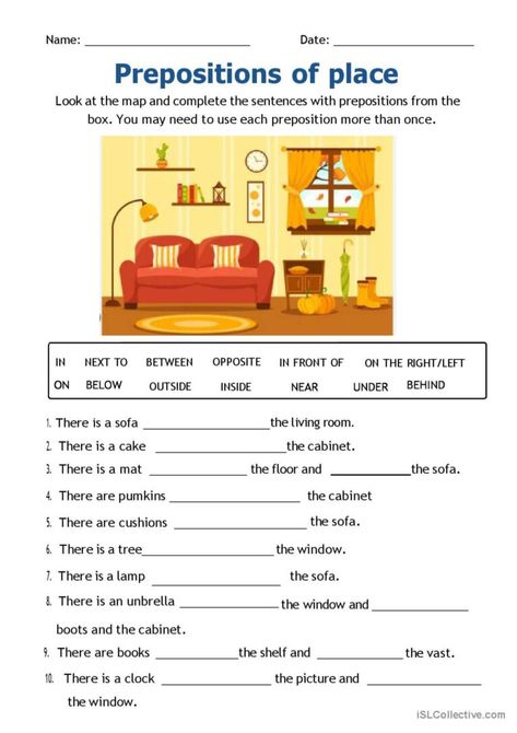 Practice and use prepositions of place to describe the position of things. This worksheet is best used for grade 3-4 students to help improve English language. Prepositions For Grade 1, Place Prepositions Worksheet, Worksheet Of Preposition, English Prepositions Worksheets, Preposition Worksheets For Grade 3, English Worksheet Grade 3, Position Words Worksheet, Preposition Of Place Worksheet, Grade 3 English Worksheets