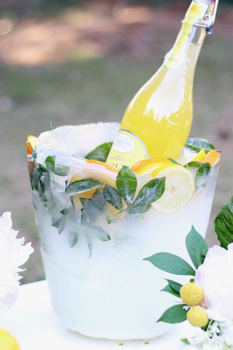 DIY Citrus Ice Bucket | A Joyful Riot Italian Inspired Wedding, Sparkling Lemonade, Italian Party, Floral Ice, Italian Theme, Summer Entertaining, Bridal Shower Theme, Outdoor Parties, Party Drinks