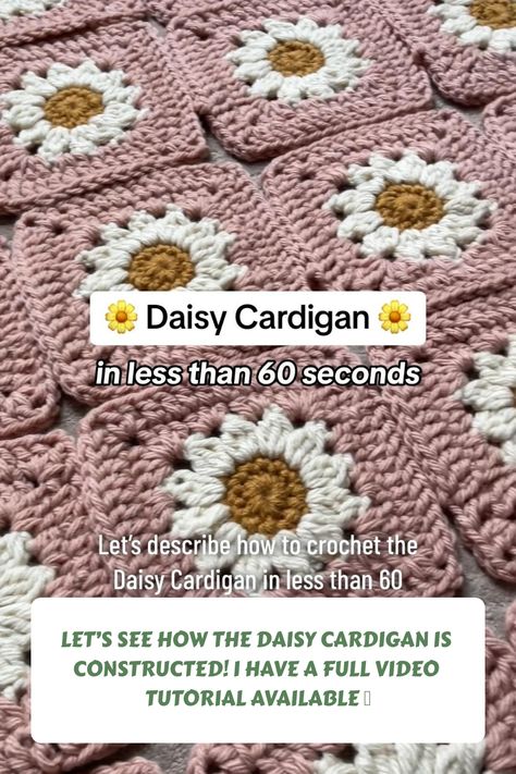 I will be hosting a crochet-along for this daisy cardigan in January! We’ll break it down over 4 weeks and crochet the cardigan in sections together! #crochettop Crochet Flower Cardigan Pattern Free, Daisy Cardigan, Flower Cardigan, Cardigan Pattern, Yarn Crafts, Crochet Ideas, Crochet Tutorial, Crochet Flowers, Video Tutorial