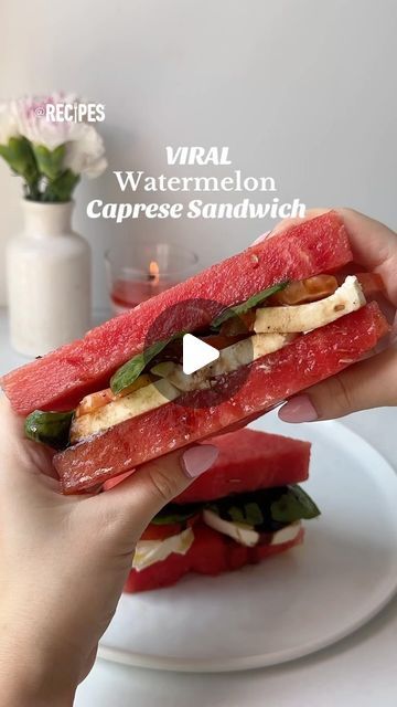 Recipes on Instagram: "Swap out your bread for something light and refreshing 🍉 This Viral Watermelon Caprese Sandwich makes for the most delicious summer lunch.  #viralwatermelonsandwich #viral #watermelon #sandwich #caprese #capresewatermelon #watermelonrecipes" Watermelon Sandwich, Watermelon Caprese, Watermelon Caprese Salad, Caprese Sandwich, Watermelon And Feta, Candy Recipes Homemade, Summer Lunch, Grand Kids, Watermelon Recipes