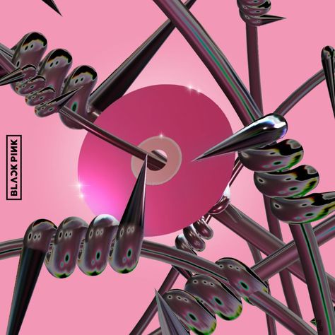 Redesign of K-pop girl group Blackpink's full Japanese album "The Album". A 3D render of a glowing pink CD suspended in the air and threaded through a silver barbed wire, and surrounded by more barbed wire against a pink background. Gogo Girl, Concept Poster, Album Art Design, Pop Albums, Graphic Poster Art, Graphic Design Lessons, Album Cover Design, The Album, Album Art