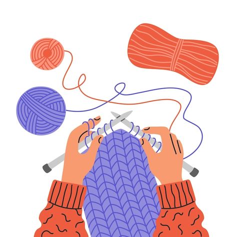 Knitting Drawing Reference, Weight 3 Yarn Crochet Patterns, Knitting Vector, Knit Illustration, Braids Illustration, Yarn Illustration, Crochet Drawing, Narrative Drawing, Knitting Cartoon