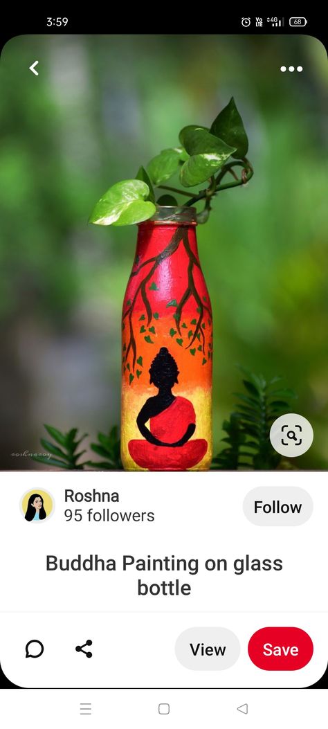 Buddha Painting On Bottle, Bottle Art Buddha, Buddha Bottle Painting, Buddha Bottle Art, Buddha Drawing, Brown Bottles, Bottle Decor, Buddha Painting, Indian Art Paintings