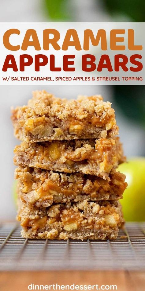 Apple Bar Recipes, Apple Pie Bars Recipe, Caramel Apple Desserts, Streusel Bars, Dessert Apple, Caramel Apple Bars, Caramel Dessert, Caramel Apples Easy, Apple Streusel