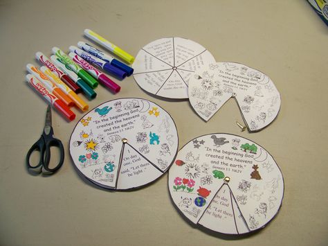 Unit 1 Session 1 Free Sunday School Printables, Wheel Crafts, Sunday School Printables, Story Crafts, Devotions For Kids, About Bible, Wheel Craft, Bible Story Crafts, In The Beginning God