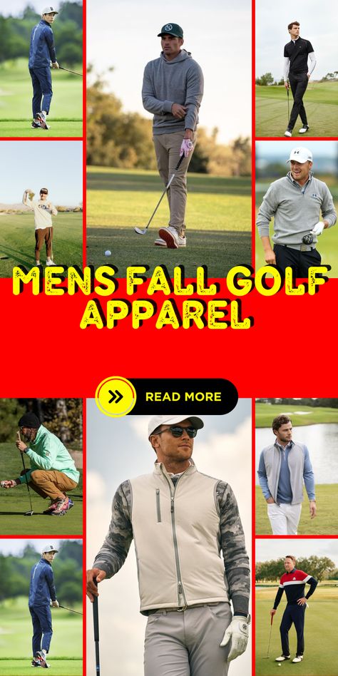 Stay fashion-forward and cool with Korean-inspired mens fall golf apparel. These outfits add a touch of flair and uniqueness to your golfing experience.Discover the best mens fall golf apparel for a wedding. Whether you're the groom or a guest, these outfits are perfect for a stylish and sophisticated look on the big day. Winter Golf Outfit Men, Golf Apparel Men, Fall Golf Outfit, Mens Golfing Outfit, Cold Weather Golf Outfit, Fall Golf Outfits Men, Golf Attire For Men, Casual Golf Sweatshirt With Crew Neck, Men’s Golf