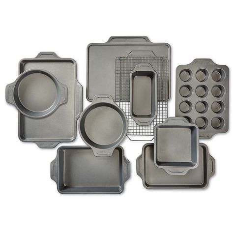 10-Piece Nonstick Bakeware Set I All-Clad Baking Essentials, Stainless Steel Cookware, Baking Set, Bakeware Set, Round Cake Pans, Loaf Pan, Round Cakes, Cookware Set, Cookie Sheet