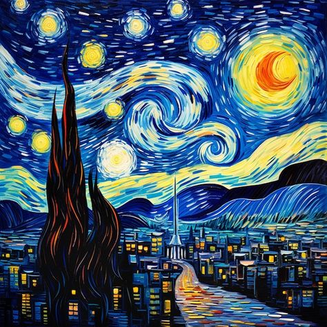 Pintura da noite estrelada do artista ma... | Premium Photo #Freepik #photo #noite #pintura #artista #estrelado Diy Eid Gifts, Starry Night Art, Kawaii Background, Arte Van Gogh, Van Gogh Art, Art Painting Gallery, Starry Night Van Gogh, Graphic Design Posters, Flower Wallpaper