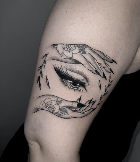 Aiygiwgwyaiydiwdwy Tattoo, Music Sleeve Tattoo Women, Mask Tattoos For Women, Manga Tattoo Ideas, Side Of Neck Tattoos Women, Eye Tattoo On Hand, Gothic Tattoos For Women, Hopeless Romantic Tattoo, Blue Rose Tattoos