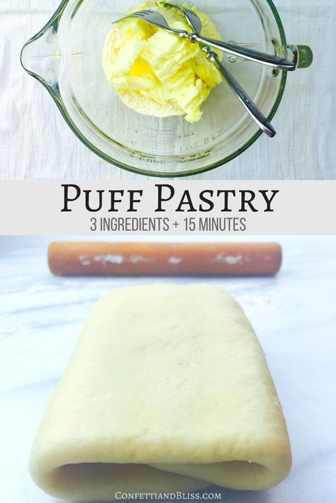 Puff Pastry Dough | 3 Ingredients + 15 Minutes | Confetti and Bliss Easy Puff Pastry, Puff Pastry Dough, Food Wishes, Frozen Puff Pastry, Puff Pastry Recipes, Pastry Desserts, Pastry Dough, Pastry Recipes, Dough Recipe