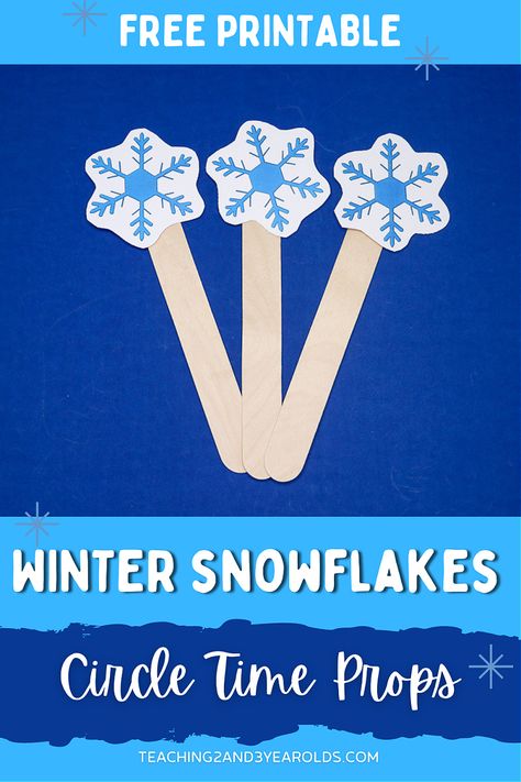 These free snowflake printable circle time props get toddlers and preschoolers engaged while singing winter songs. #winter #snowflakes #circletime #printable #songs #teachers #toddlers #preschool #2yearolds #3yearolds #teaching2and3yearold January Circle Time Preschool, Winter Storytime Crafts For Preschoolers, Snowman Circle Time Activities, Preschool Christmas Circle Time, Snowflake Songs For Toddlers, Winter Themes For Toddlers, Snowflake Activities For Toddlers, Snowflake Preschool Activities, Winter Songs For Toddlers