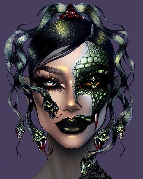 Halloween Beauty Makeup, Medusa Makeup, Medusa Costume, Makeup Charts, Makeup Face Charts, Face Paint Makeup, Halloween Makeup Scary, Halloween Makeup Inspiration, Cool Makeup Looks