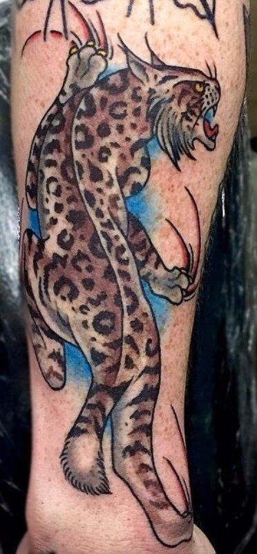 Bob Cat Tattoo, Traditional Bobcat Tattoo, Jaguar Tattoo Traditional, Bobcat Tattoos, Rhino Tattoo, Jaguar Tattoo, American Traditional Tattoos, Full Body Tattoo, Tattoo Artwork