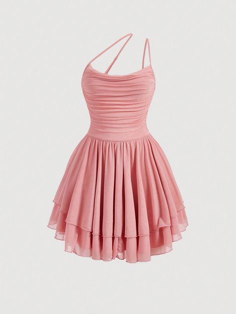 Pink Elegant,Sexy Collar Sleeveless Mesh Plain Cami Embellished High Stretch  Women Clothing Cute Simple Dresses, Teenage Dress, Pink Ruffle Dress, Tulle Homecoming Dress, Classy Casual Outfits, Short Dresses Casual, Mode Inspo, Really Cute Outfits, Fancy Outfits