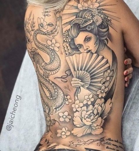 Back Tattoo Women Full, Woman With Tattoos, Chica Chola, Piece Tattoo, Girl Back Tattoos, Back Piece Tattoo, Geisha Tattoo, Full Back Tattoos, Tattoed Women