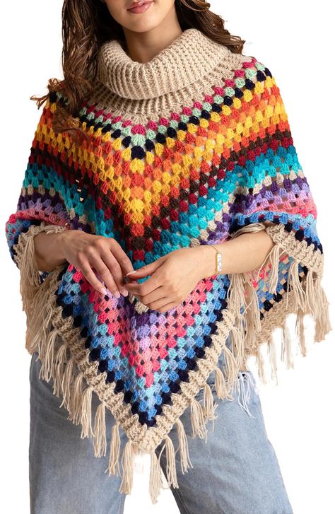 Crochet Harness, Granny Square Poncho, Poncho Patterns, Blouse Tops Designs, Boho Poncho, Hippie Crochet, Fall Crochet Patterns, شال كروشيه, Crochet Poncho Patterns