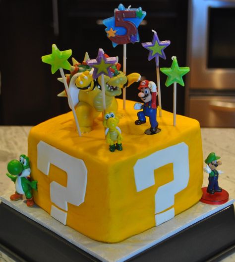 Super Mario birthday party ~ Mystery Box cake Mario Mystery Block, Mario Birthday Cake, Mario Theme, Super Mario Birthday Party, Surprise Cake, Mario Birthday Party, Super Mario Birthday, Mario Birthday, Box Cake