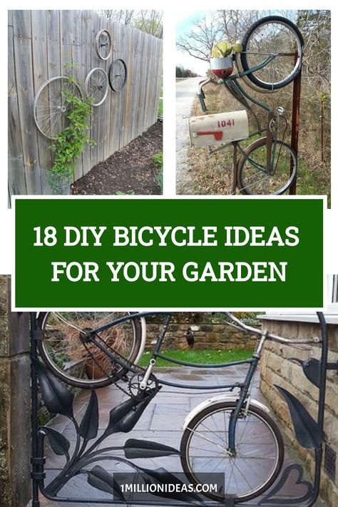 18 DIY Bicycle Ideas For Your Garden Bike Wheels In The Garden, Bike Tire Crafts, Bicycle Wheel Decor, Bicycle Art Recycled, Diy Bicycle, Bicycle Crafts, Bike Planter, Bicycle Ideas, Bike Decorations