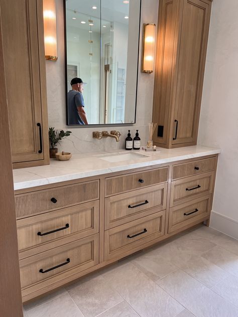 Separate Vanity Bathroom, Double Sink Bathroom Vanity With Tower, Double Vanity With Tower, Vanity With Tower, Bathroom Vanity With Tower, Bedroom Remodel, Double Sink Bathroom Vanity, Storage Towers, Vanity Storage