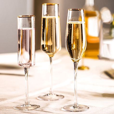 Sip in style with our newest wine glasses and champagne flutes! Sold individually  Material: Glass Collected Interiors, Flute Glasses, Champagne Flute Glasses, Lip Palette, Perfume Making, Flute Glass, Coffee Accessories, Champagne Glasses, Champagne Flutes