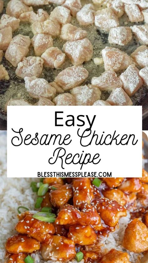 Quick and easy sesame chicken is so easy to make with ingredients you already have at home and it's done in less than 30 minutes! Homemade Sesame Chicken, Easy Chinese Chicken Recipes, Easy Asian Chicken, Easy Sesame Chicken, Homemade Chinese Food, Chinese Chicken Recipes, Chicken Crispy, Asian Chicken Recipes, Sesame Chicken Recipe