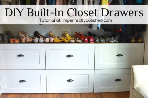 DIY Built In Closet Drawers Tutorial Clever Closet, Master Closet Organization, Dresser In Closet, Organized Closet, Closet Built Ins, Closet Hacks, Closet Shoe Storage, Closet Drawers, Closet Layout