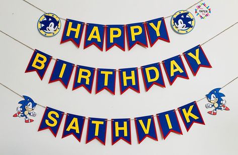 Sonic themed birthday banner Sonic Happy Birthday, Shadow Birthday, Sonic Happy, Sonic Shadow, Sonic Birthday Parties, Sonic Party, Sonic Birthday, Sonic And Shadow, Happy Birthday Banner