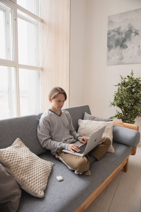 Person Sitting On Couch, Woman Sitting Pose Reference, Woman Sitting Pose, Sitting On Couch, Sitting Pose Reference, Sitting Pose, White Couches, Man Sitting, Person Sitting