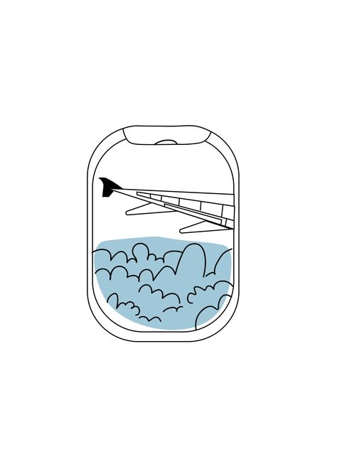 Travel Illustration Drawing, Plane Art Drawing, Plane Window Illustration, Airplane Window Illustration, Cute Airplane Drawing, Plane Window Drawing, Airplane Window Tattoo, Plane Line Art, Pilot Illustration