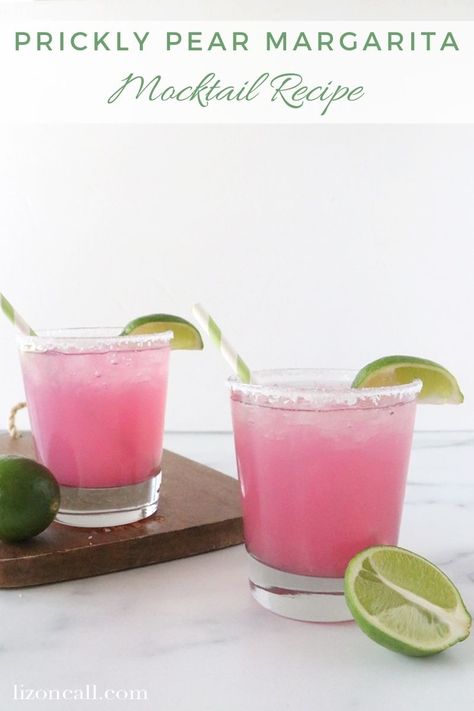 Prickly Pear Margarita Mocktail Recipe — Liz on Call Pear Drink Recipes, Pear Mocktail, Margarita Mocktail Recipe, Pear Drinks, Popular Drink Recipes, Margarita Mocktail, Virgin Margarita, Pear Margarita, Easy Party Punch