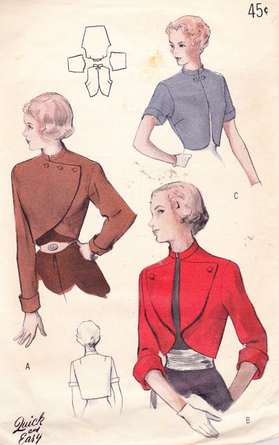 1950s Patterns, Bolero Pattern, Cropped Jackets, Patron Vintage, Women's Sewing Pattern, Vintage Dress Patterns, Vogue Sewing, Patterns Ideas, 50 Style