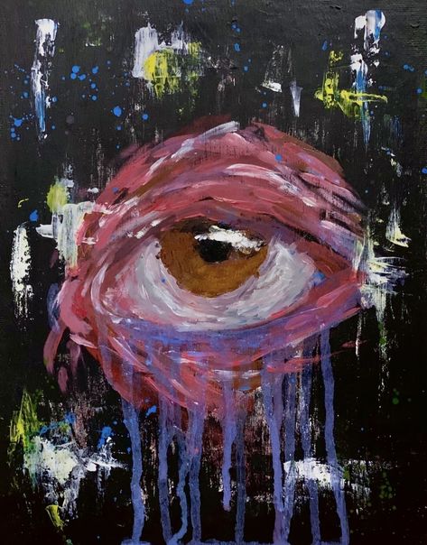 Eye Paintings Abstract, Scary Eye Painting, Cute Creepy Painting, Eyes Drawing Abstract, Acrylic Eye Painting Abstract, Eye Abstract Painting, Weird Abstract Art, Messy Canvas Painting, Chaotic Painting Ideas